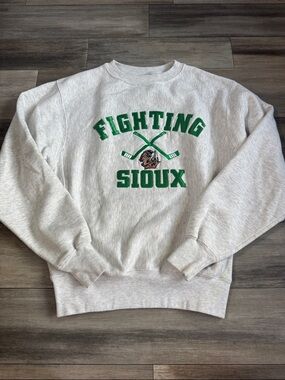 Fighting Sioux Grey Vintage Style Crewneck Sweatshirt with embroidery